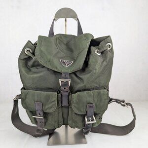 Pre-Loved Prada Tessuto Nylon Backpack Green Made in Italy.